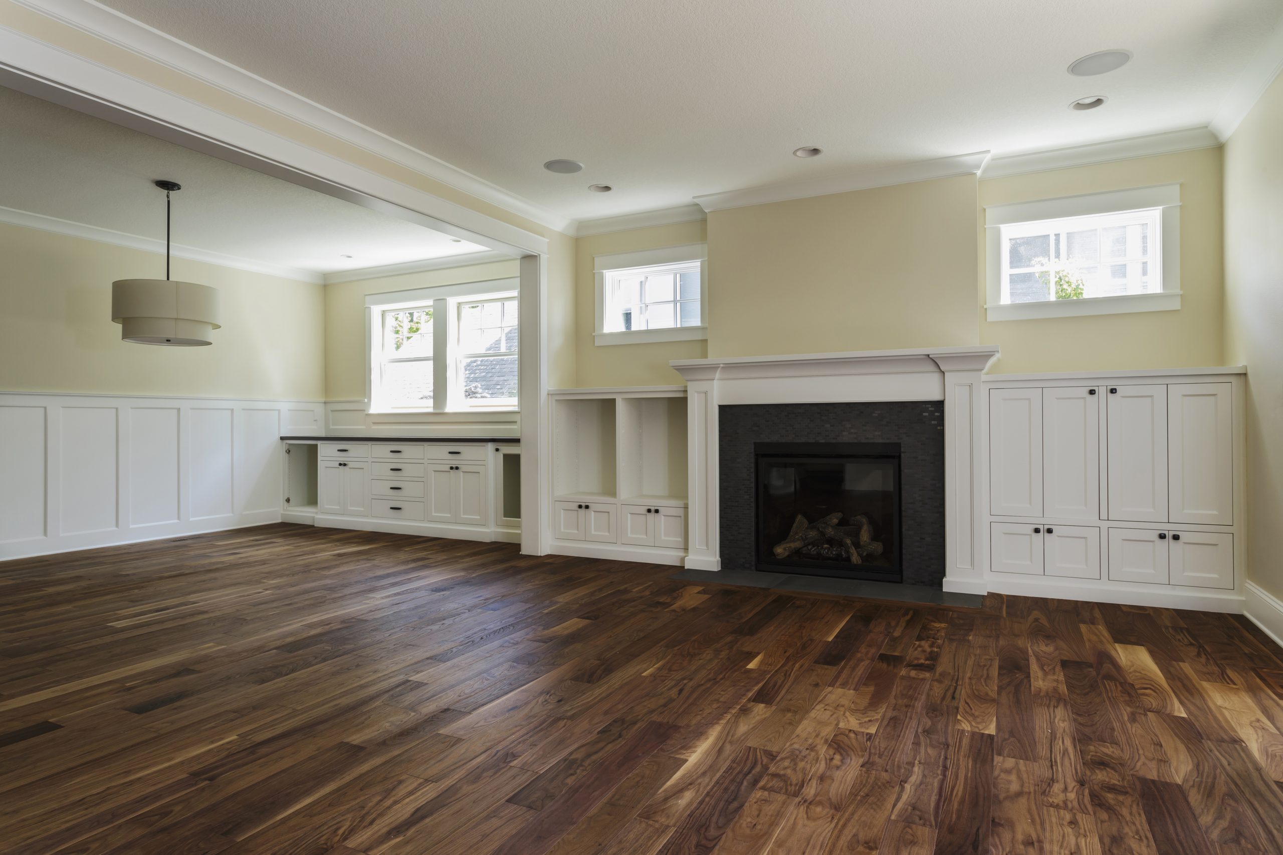 Fireplace and built-in shelves in living room